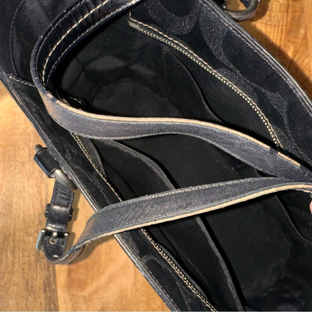 Coach Black Signature Jacquard Studded Patent Leather Tote Shoulder Bag Purse ✨ - Picture 7 of 7